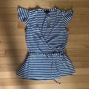 J Crew Flutter Sleeve Stripe Wrap Top